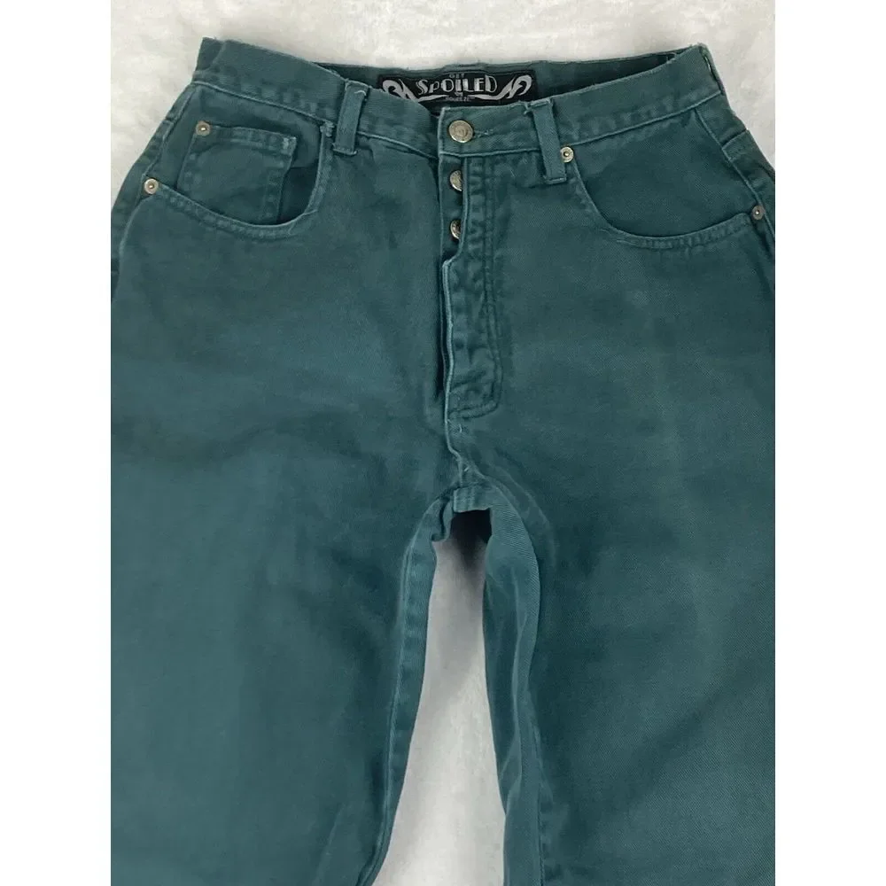 Get Spoiled by Squeeze Womens Forest Green Button Fly Jeans Straight Leg Size 11